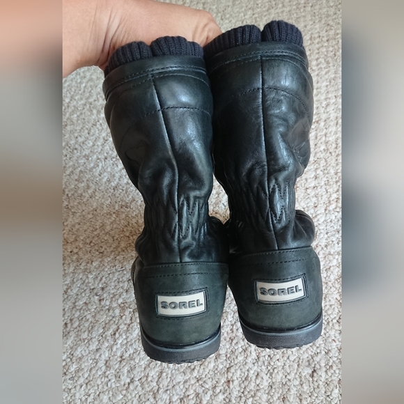 Sorel Black Leather Quilted Winter Calf High Boots Size 8 - Picture 14 of 16